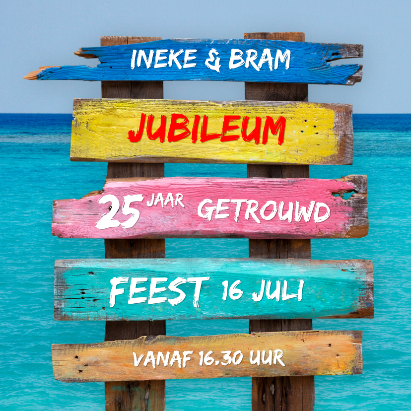 Uitnodiging Caribische wegwijzer - Jubileumkaarten Jubileumkaarten - Uitnodiging Caribische wegwijzer