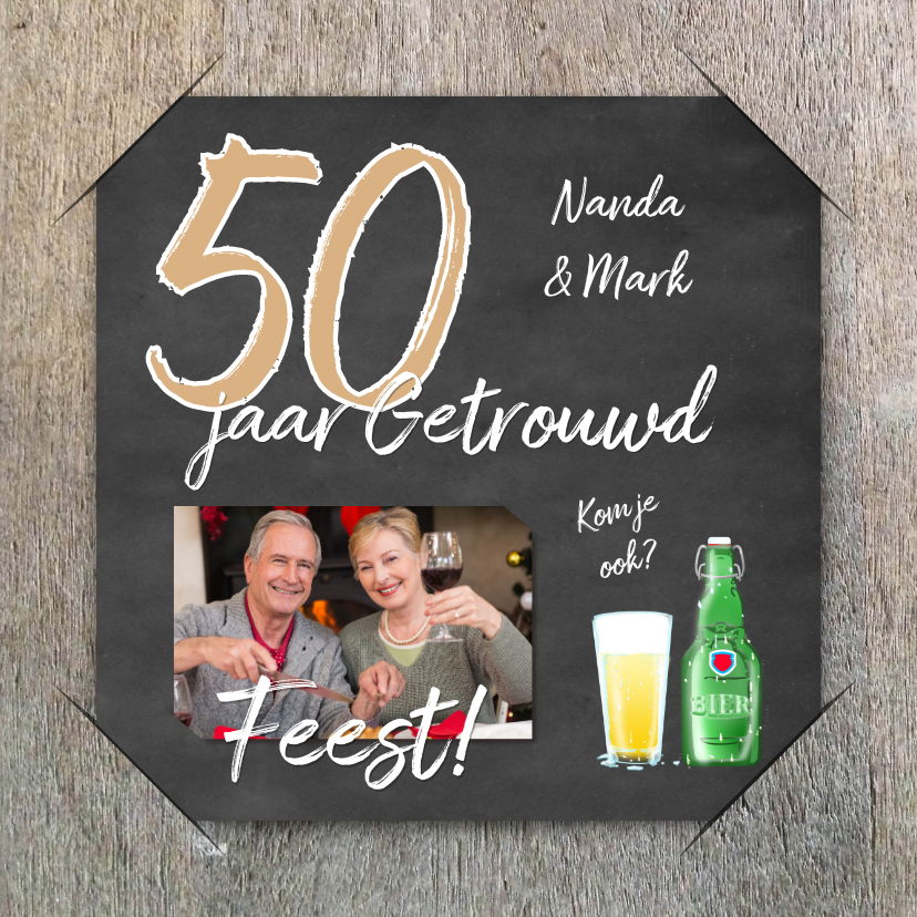 Uitnodiging feest krijt hout RB - Jubileumkaarten Jubileumkaarten - Uitnodiging feest krijt hout RB