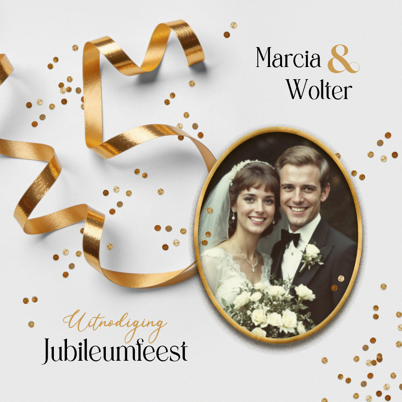Uitnodiging gouden huwelijk jubileum feest 50 foto trouwdag - Jubileumkaarten Jubileumkaarten - Uitnodiging gouden huwelijk jubileum feest 50 foto trouwdag