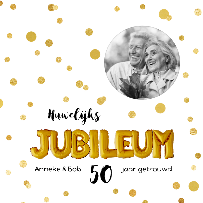 Jubileumkaarten - Uitnodiging huwelijks jubileum ballonnen goud