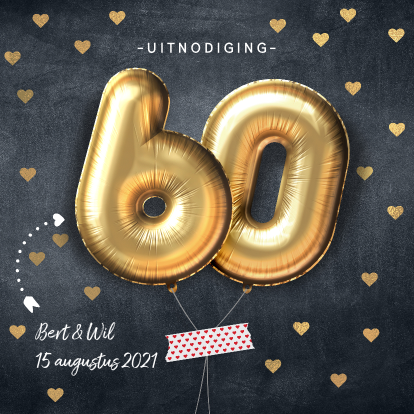 Jubileumkaarten - Uitnodiging huwelijksjubileum 60 jaar ballon