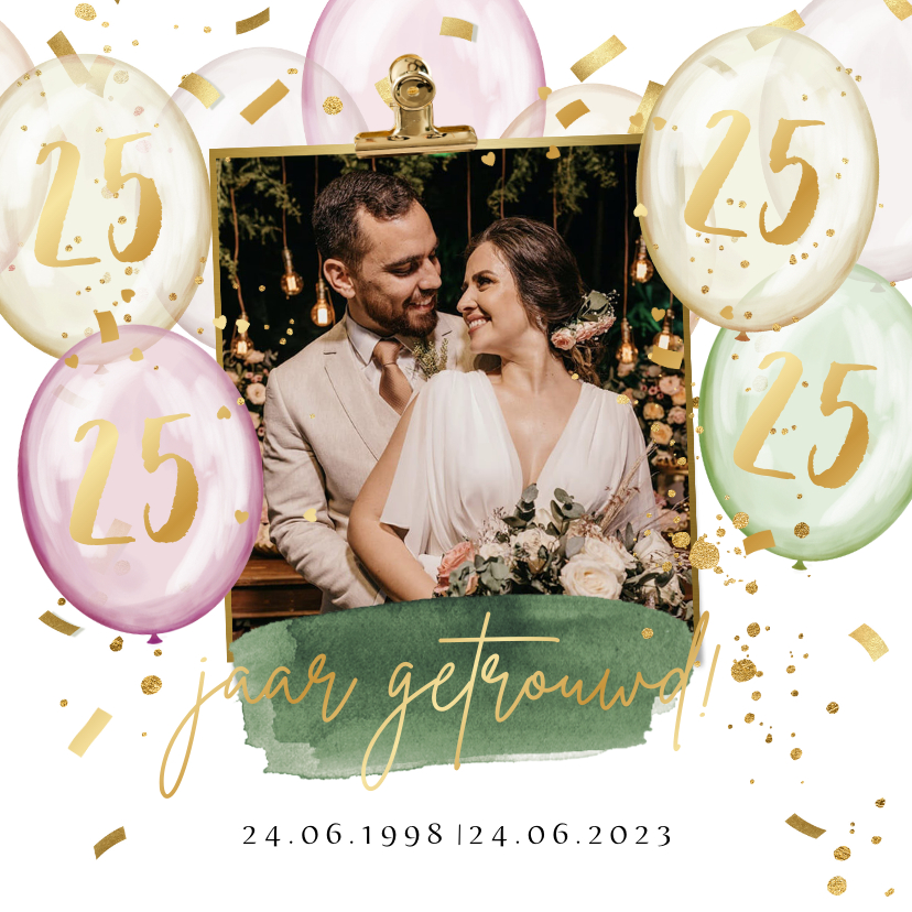 Jubileumkaarten - Uitnodiging huwelijksjubileum getal ballonnen foto confetti