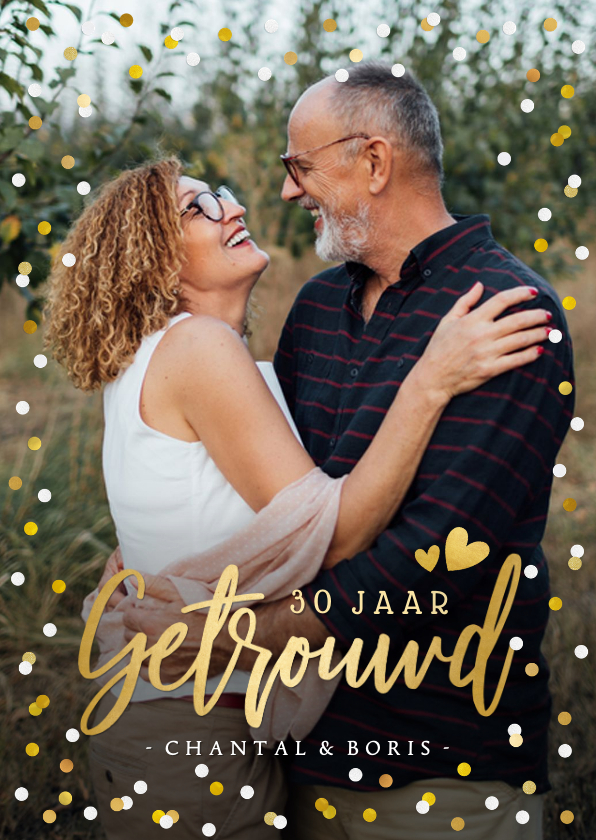 Uitnodiging huwelijksjubileum met grote foto en confetti - Jubileumkaarten Jubileumkaarten - Uitnodiging huwelijksjubileum met grote foto en confetti