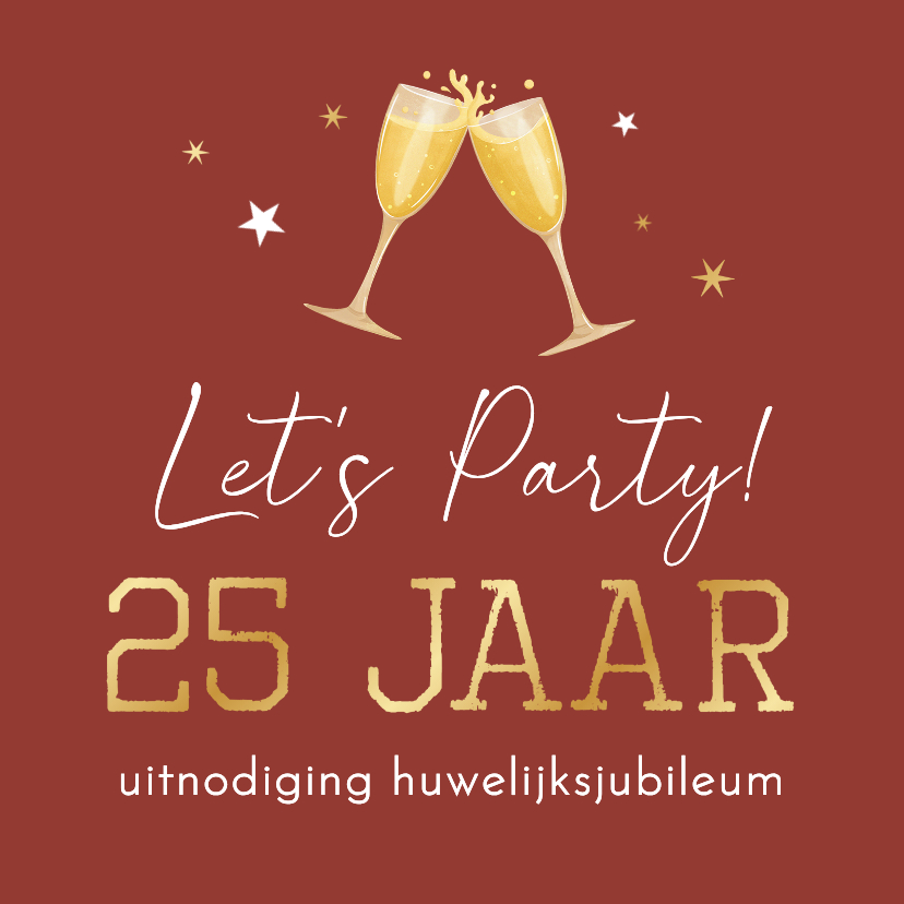 Uitnodiging huwelijksjubileumfeest champagne 25 jaar - Jubileumkaarten Jubileumkaarten - Uitnodiging huwelijksjubileumfeest champagne 25 jaar