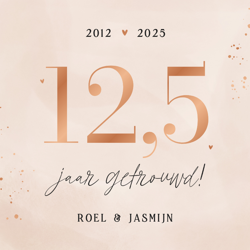 Uitnodiging jubileum 12,5 jaar getrouwd beige roze koper - Jubileumkaarten Jubileumkaarten - Uitnodiging jubileum 12,5 jaar getrouwd beige roze koper