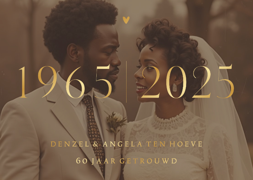 Jubileumkaarten - Uitnodiging jubileum 1965 2025 grote foto met goudfolie