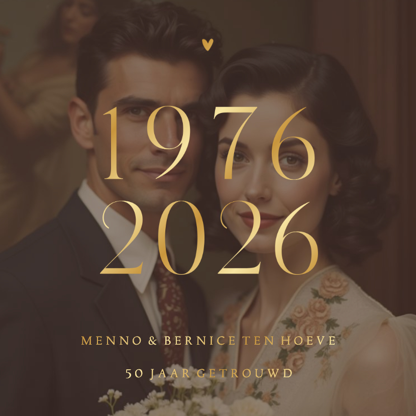 Uitnodiging jubileum 1976 2026 grote foto met goudfolie - Jubileumkaarten Jubileumkaarten - Uitnodiging jubileum 1976 2026 grote foto met goudfolie