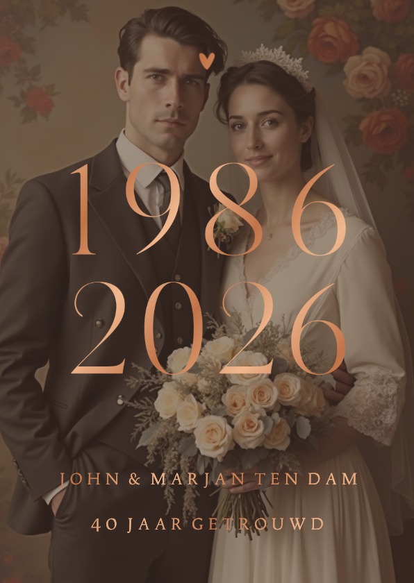 Jubileumkaarten - Uitnodiging jubileum 1986 2026 grote foto met koperfolie