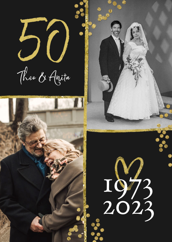 Jubileumkaarten - Uitnodiging jubileum 50 jaar getrouwd met twee trouwfoto's