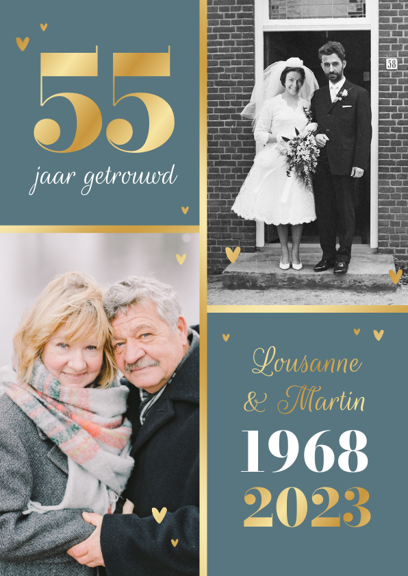 Jubileumkaarten - Uitnodiging jubileum 55 jaar getrouwd met twee trouwfoto's