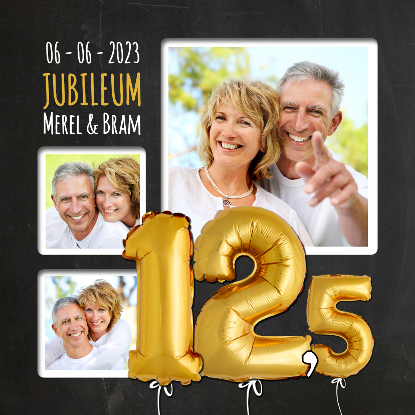 Uitnodiging jubileum ballonnen goud 12,5 - Jubileumkaarten Jubileumkaarten - Uitnodiging jubileum ballonnen goud 12,5