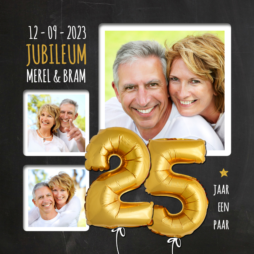 Jubileumkaarten - Uitnodiging jubileum ballonnen goud 25