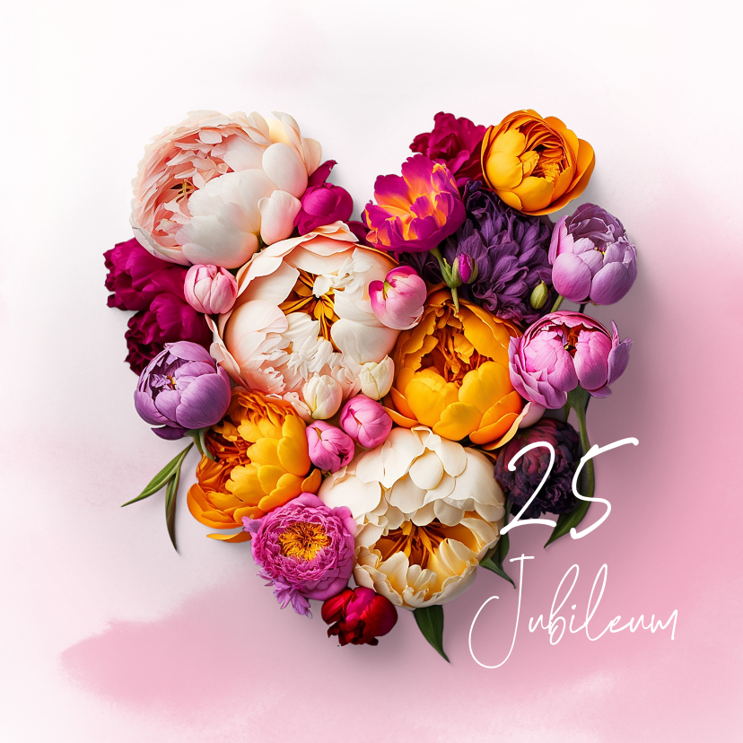 Jubileumkaarten - Uitnodiging jubileum bloemen hart 25