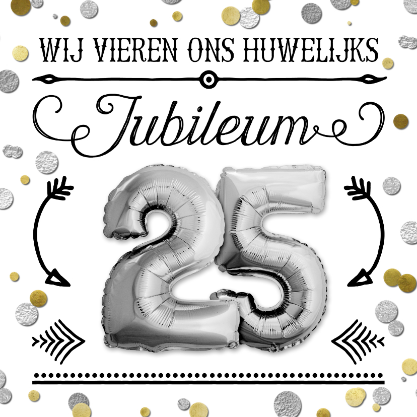 Jubileumkaarten - Uitnodiging jubileum confetti ballon 25 zilver