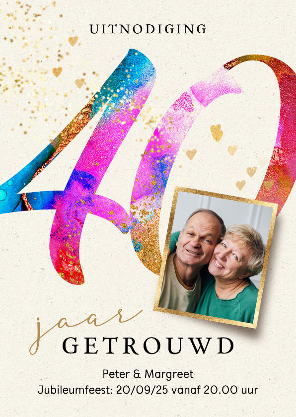 Uitnodiging jubileum feest 40 jaar getrouwd verf - Jubileumkaarten Jubileumkaarten - Uitnodiging jubileum feest 40 jaar getrouwd verf
