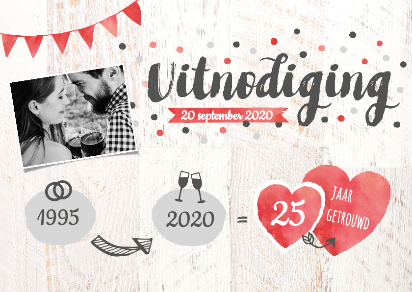 Uitnodiging jubileum foto, confetti, hartjes - Jubileumkaarten Jubileumkaarten - Uitnodiging jubileum foto, confetti, hartjes