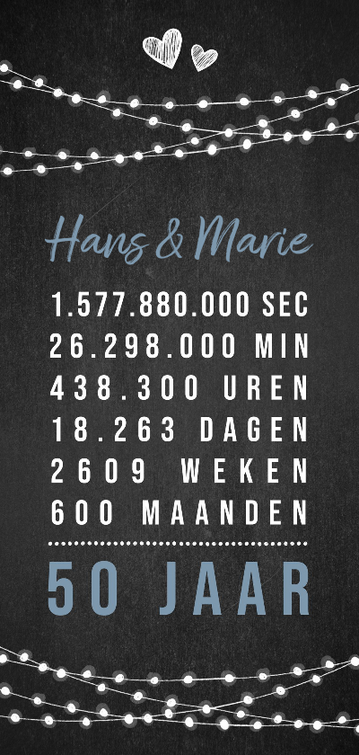 Uitnodiging jubileum krijtbord 50 met romantisch sommetje - Jubileumkaarten Jubileumkaarten - Uitnodiging jubileum krijtbord 50 met romantisch sommetje