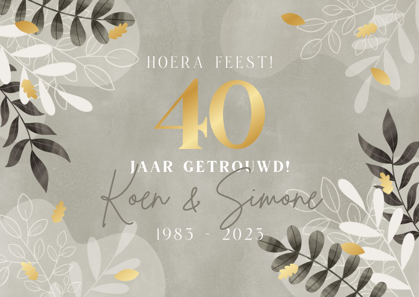 Uitnodiging jubileum takjes gouden blaadjes 40 jaar getrouwd - Jubileumkaarten Jubileumkaarten - Uitnodiging jubileum takjes gouden blaadjes 40 jaar getrouwd
