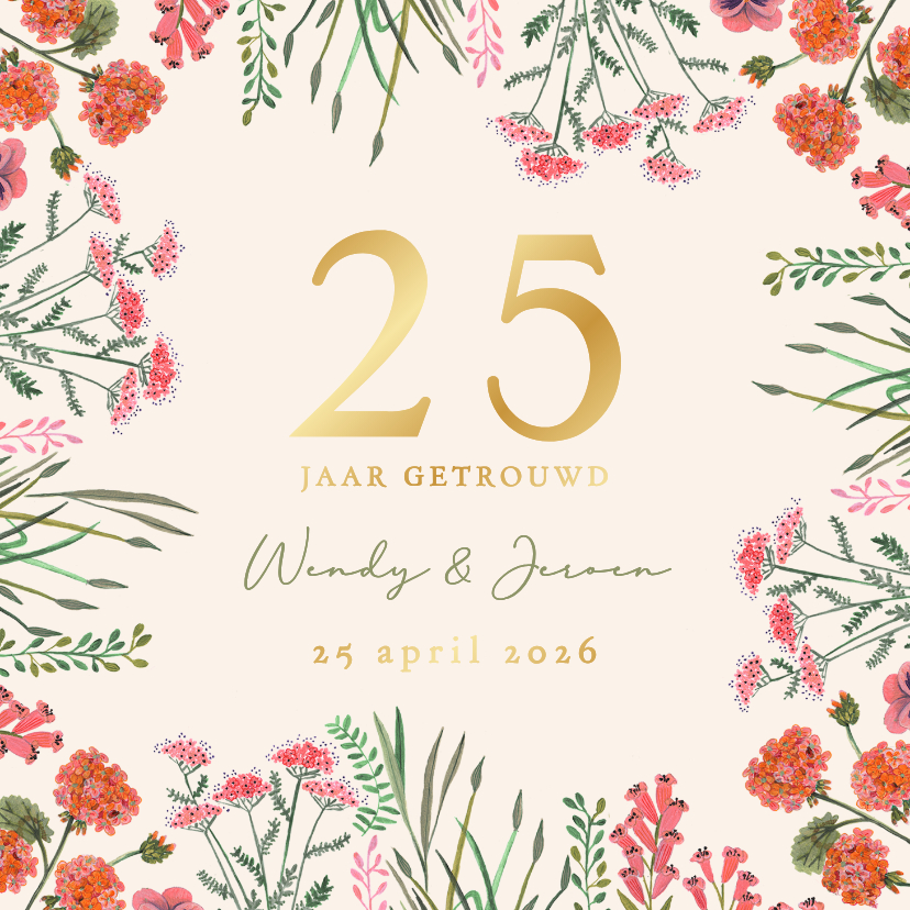 Jubileumkaarten - Uitnodiging jubileum veldbloemen