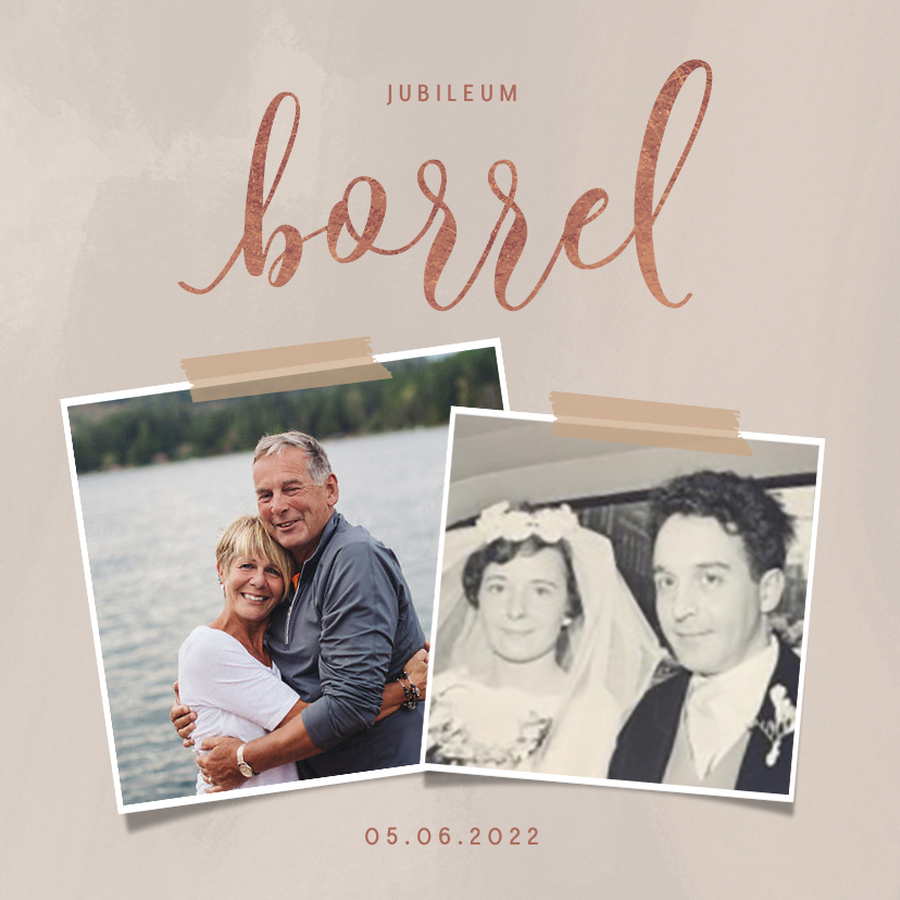 Uitnodiging jubileumborrel met foto's - Jubileumkaarten Jubileumkaarten - Uitnodiging jubileumborrel met foto's