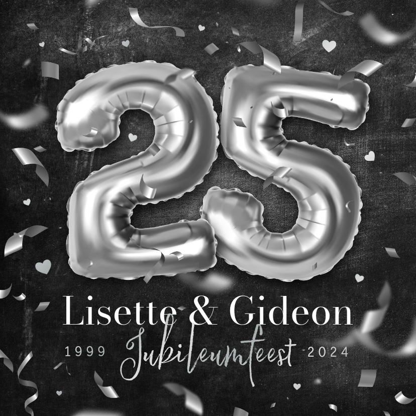 Jubileumkaarten - Uitnodiging jubileumfeest 25 jaar getrouwd krijtbord ballon