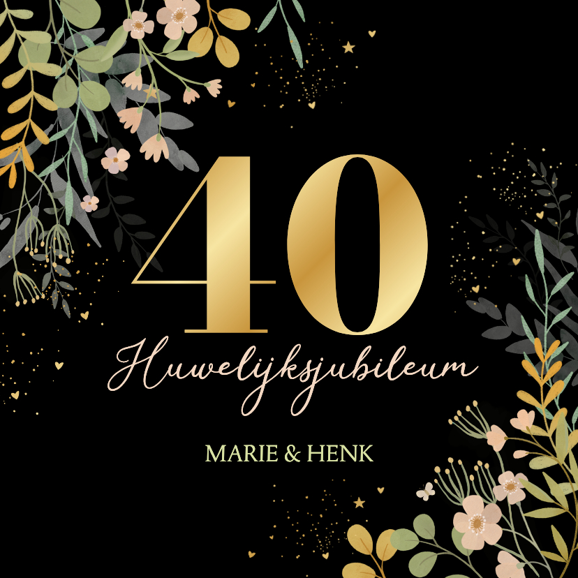 Jubileumkaarten - Uitnodiging jubileumfeest bloemen en hartjes 