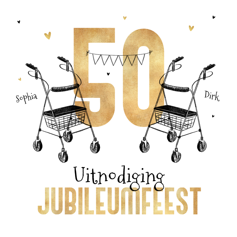 Jubileumkaarten - Uitnodiging jubileumfeest humor rollator feest goud 50