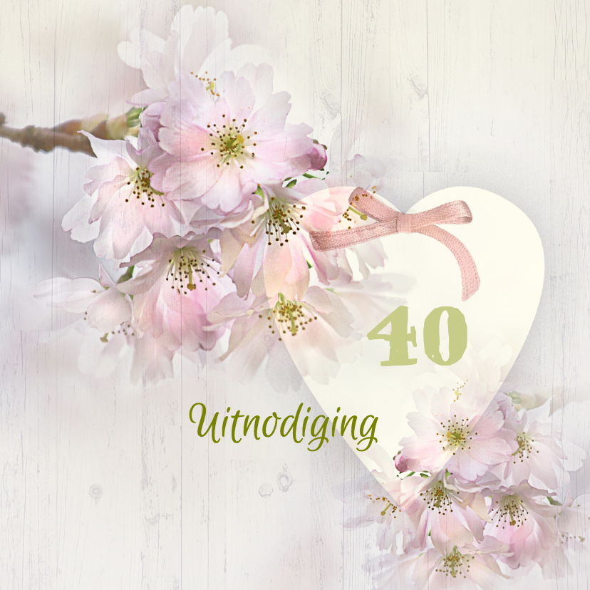 Uitnodiging lentebloesem op hout - Jubileumkaarten Jubileumkaarten - Uitnodiging lentebloesem op hout