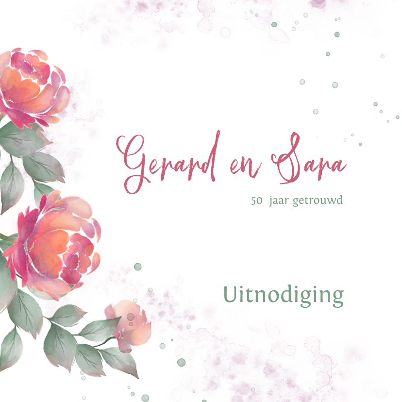 Uitnodiging met rozen waterverf huwelijksjubileum - Jubileumkaarten Jubileumkaarten - Uitnodiging met rozen waterverf huwelijksjubileum