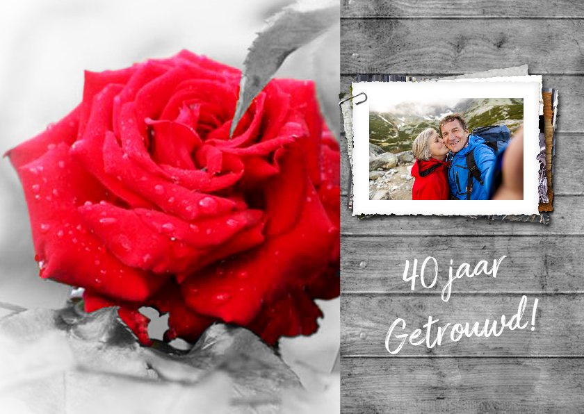 Uitnodiging roos en hout - Jubileumkaarten Jubileumkaarten - Uitnodiging roos en hout