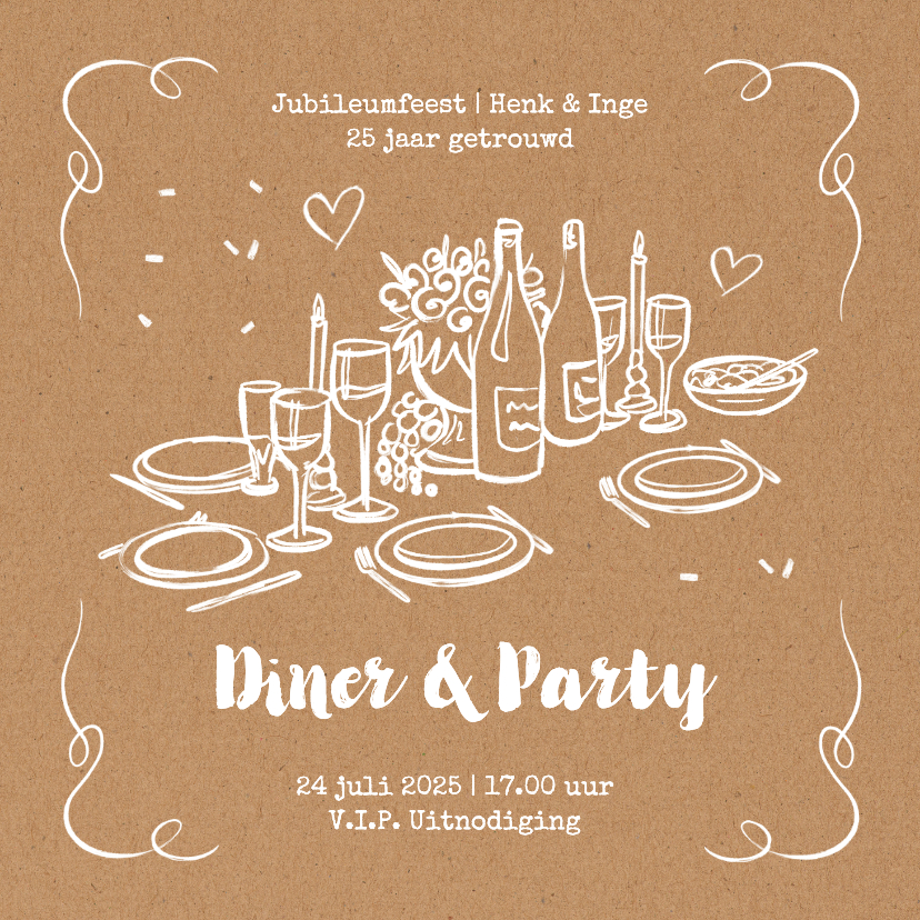 Jubileumkaarten - Uitnodigingskaart etentje feestje kraft diner tafel doodle