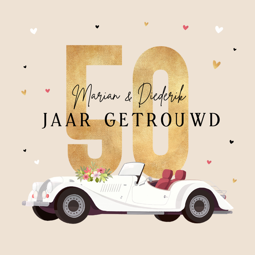 Uitnodigingskaart jubileum 50 jaar vintage oldtimer hartjes - Jubileumkaarten Jubileumkaarten - Uitnodigingskaart jubileum 50 jaar vintage oldtimer hartjes