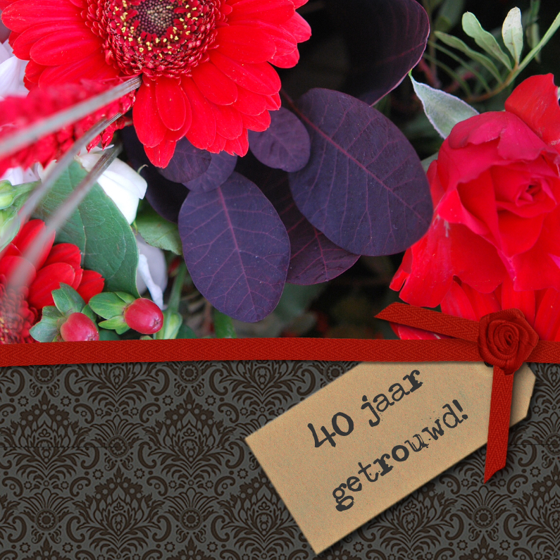 Zwart structuur label foto bloem - Jubileumkaarten Jubileumkaarten - Zwart structuur label foto bloem