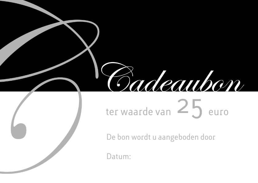 Cadeaubon zilver zwart liggend - Kaarten mailing Kaarten mailing - Cadeaubon zilver zwart liggend