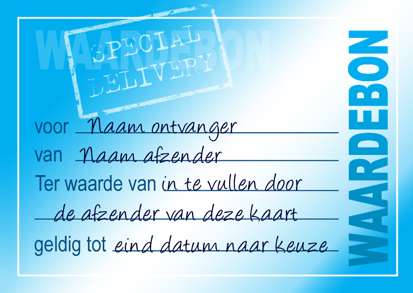 Wenskaart Waardebon Blue - Kaarten mailing Kaarten mailing - Wenskaart Waardebon Blue
