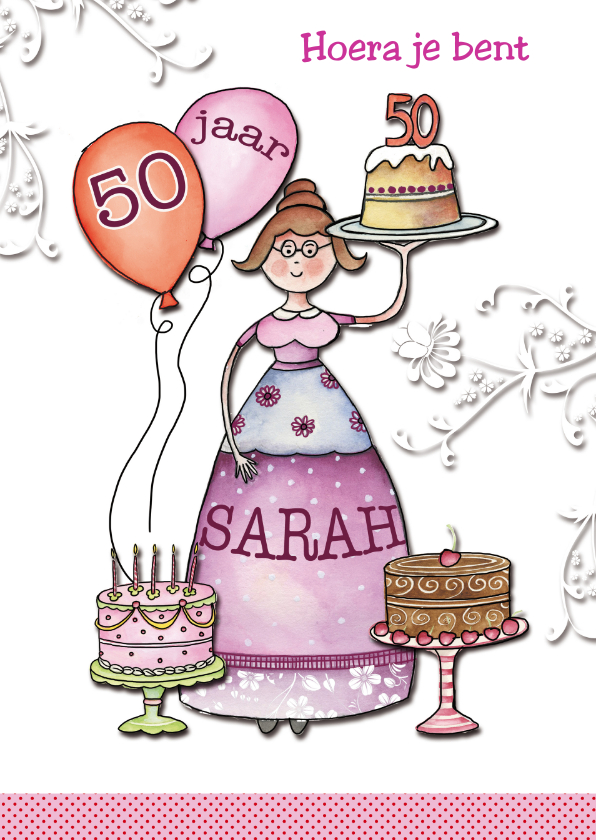 Sarah 50 jaar met taarten - Verjaardagskaarten - Kaartje2go