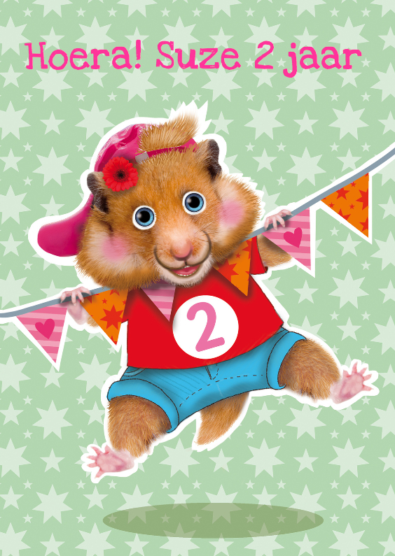 verjaardagskaart hamster meisje 2 jaar Verjaardagskaarten Kaartje2go
