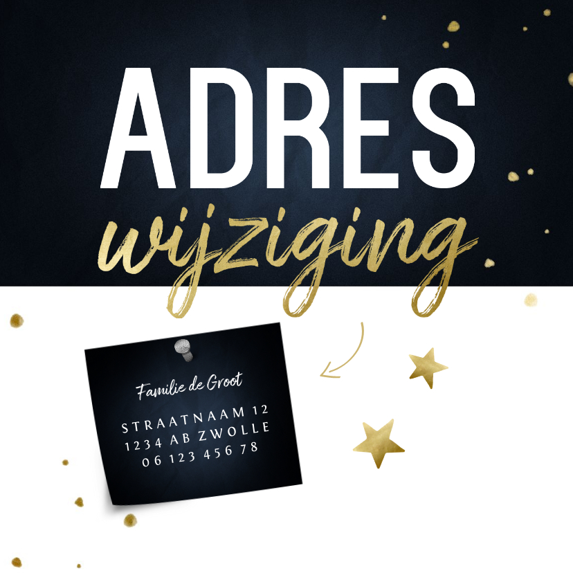 Adreswijziging kerstkaart met sterren en papiertje - Kerstkaarten Kerstkaarten - Adreswijziging kerstkaart met sterren en papiertje