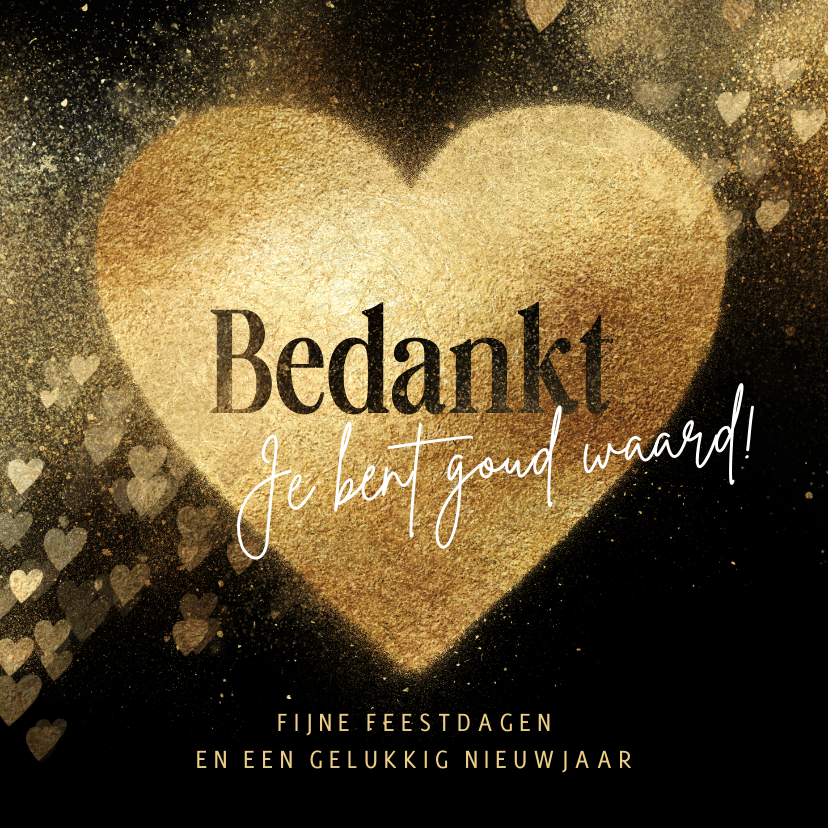 Kerstkaarten - Bedankt kerstkaarten gouden hart 