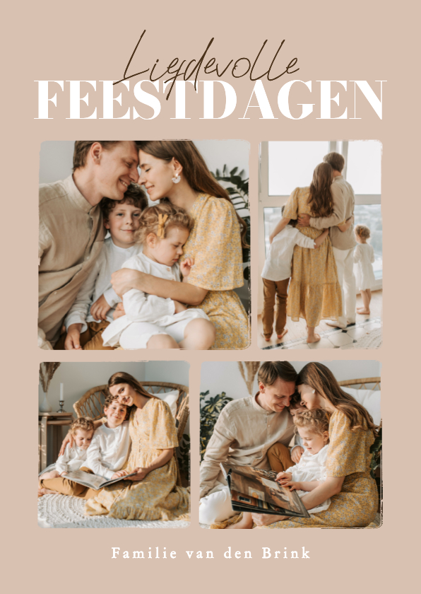 Beige fotocollage kerstkaart liefdevolle feestdagen - Kerstkaarten Kerstkaarten - Beige fotocollage kerstkaart liefdevolle feestdagen