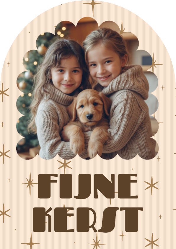 Boogvorm kerstkaart met foto, streepjes en sterren - Kerstkaarten Kerstkaarten - Boogvorm kerstkaart met foto, streepjes en sterren
