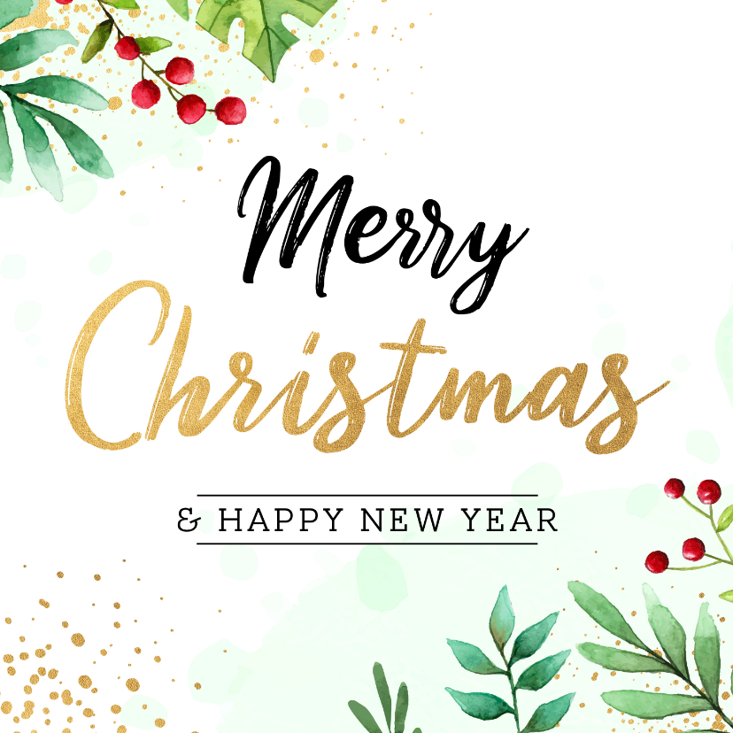 Botanische kerstkaart met goudlook - Kerstkaarten Kerstkaarten - Botanische kerstkaart met goudlook