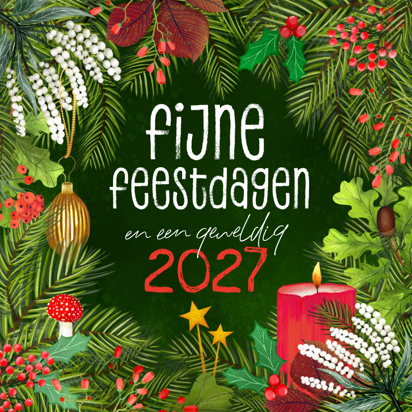 Botanische kerstkaart met kaars - Kerstkaarten Kerstkaarten - Botanische kerstkaart met kaars