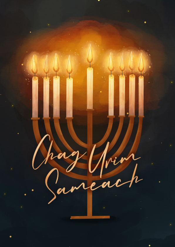 Chanoeka kaart met waterverf illustratie van chanoekia - Kerstkaarten Kerstkaarten - Chanoeka kaart met waterverf illustratie van chanoekia