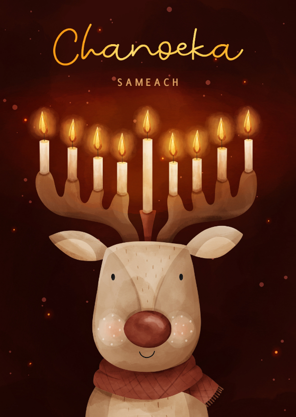 Kerstkaarten -  Chanoeka Sameach rendier met kaarsen