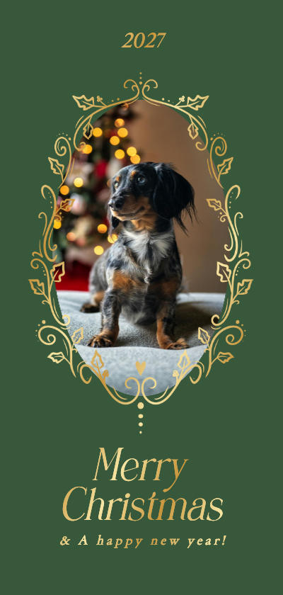 Chique kerstkaart met gouden fotokader van takjes - Kerstkaarten Kerstkaarten - Chique kerstkaart met gouden fotokader van takjes