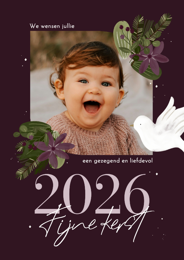 Kerstkaarten - Christelijke kerstkaart botanisch foto jaartal