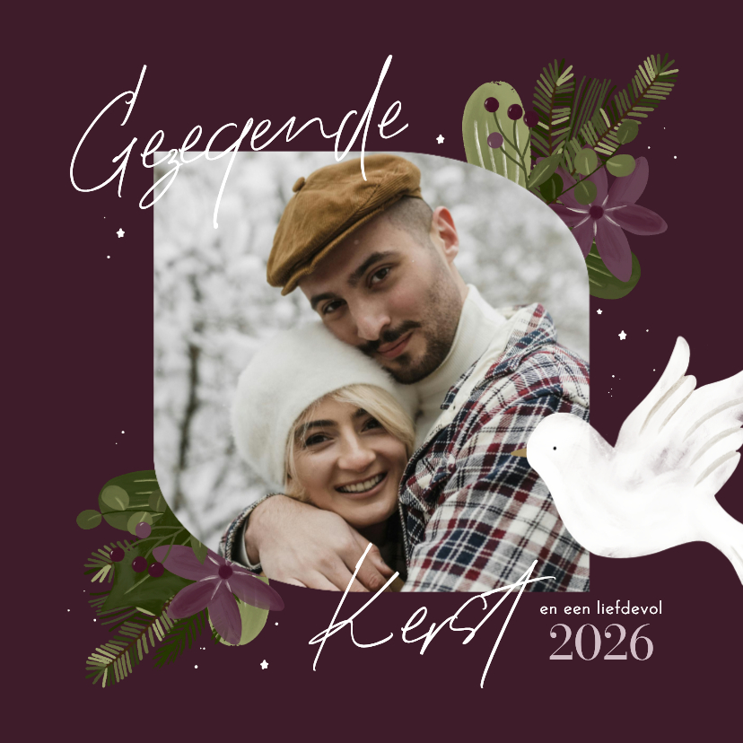 Christelijke kerstkaart botanisch met foto - Kerstkaarten Kerstkaarten - Christelijke kerstkaart botanisch met foto