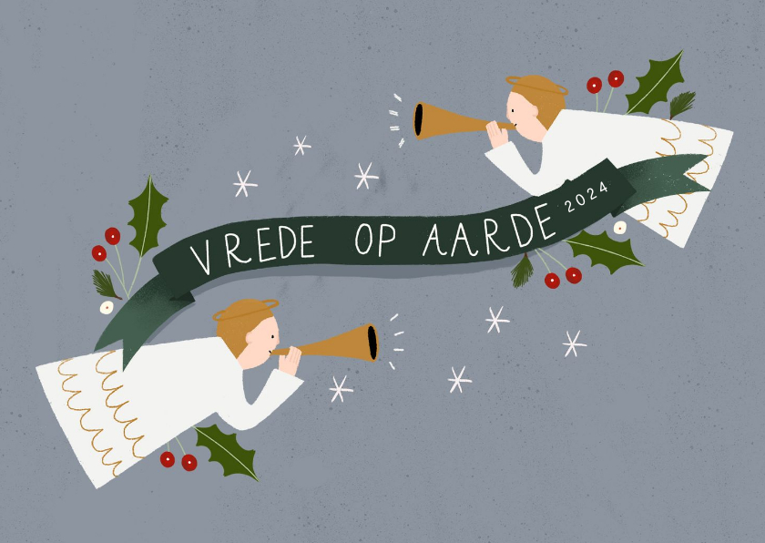 Kerstkaarten - Christelijke kerstkaart met illustratie van engeltjes