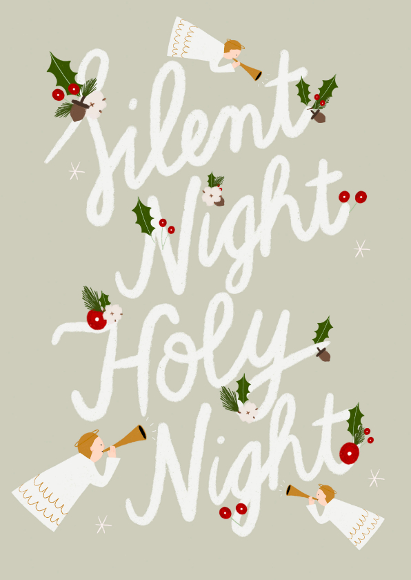 Kerstkaarten - Christelijke kerstkaart met typografie en illustraties